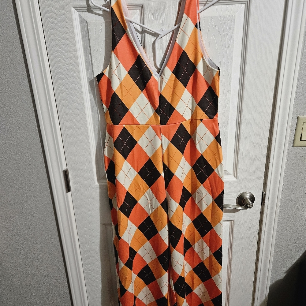 Shinesty Thanksgiving Orange Plaid Jumpsuit Large  (TK)